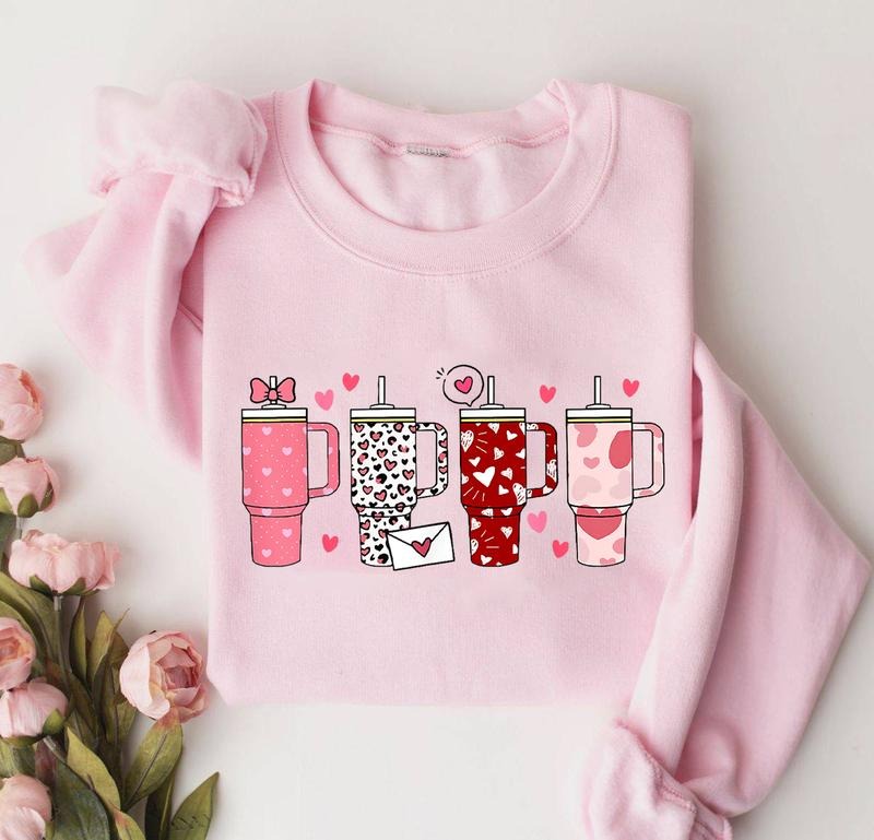 Valentines Day Tumbler Sweatshirt, Retro Obsessive Cup Disorder Valentine's Day Sweatshirt, Cute Pink Tumbler Heart Shirt, Women's Valentines Sweatshirt, Valentine's Day Gift