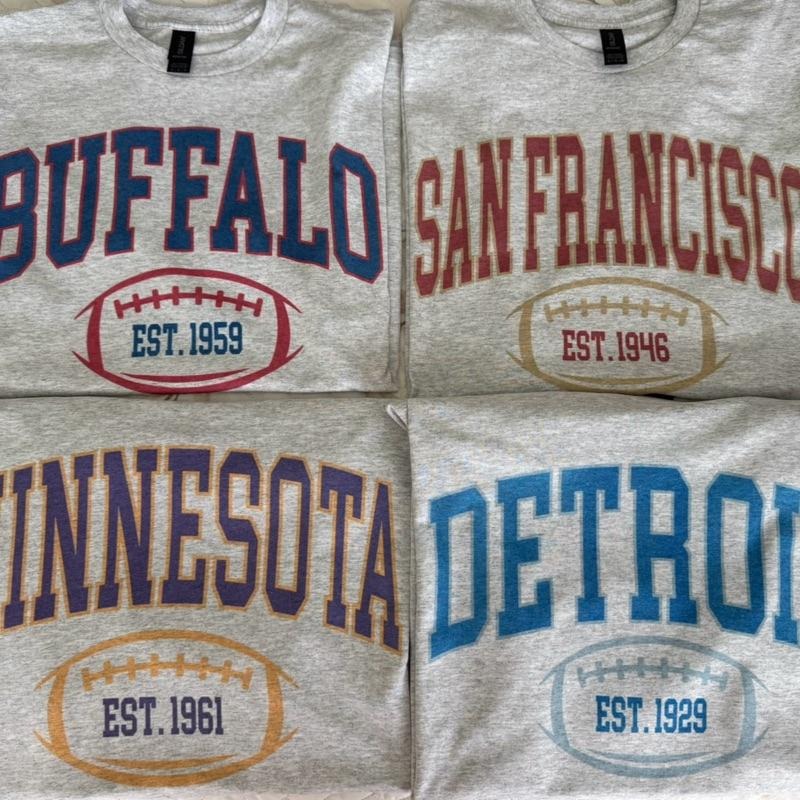 Varsity Football T Shirt Established Year T Shirt Comfy Graphic Tee Hoodie, Sweatshirt | PureTeeCo.com