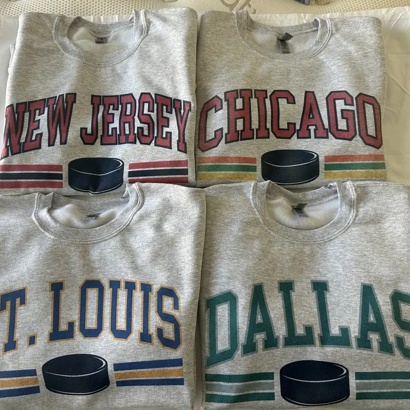 Varsity Hockey Sweatshirt Sweater Comfy Sweatshirt T-Shirts, Hoodie | PureTeeCo.com