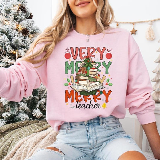 Very Merry Teacher Sweatshirt, Santa's Favorite Teacher T-shirt, Retro Groovy Teacher Christmas Tee, Christmas Teacher Life, Teacher Gifts