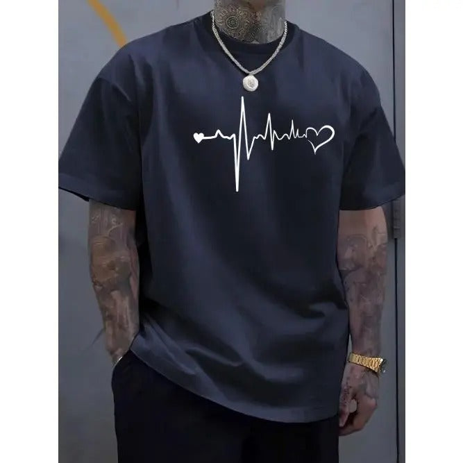 Vibrant Heartbeat Tee - Men's Short Sleeve T-Shirt - Casual Round Neck Top, Ultra-Comfortable, Versatile, and Breathable for Spring & Summer Collection Made in USA Made in USA