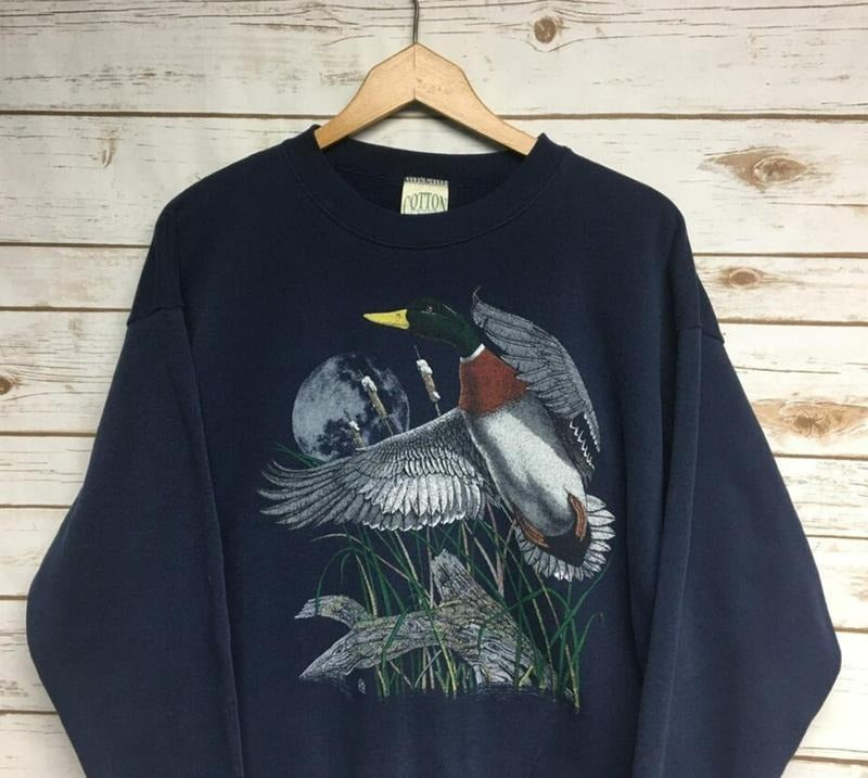 Vintage 90's Duck crewneck sweatshirt Mallard animal print outdoor nature crew neck sweatshirt Made in USA bird shirt...