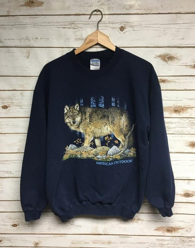 Vintage 90's Wolf crewneck sweatshirt Outdoors Nature Lone wolf crew neck sweatshirt wolves animal print hippie boho...