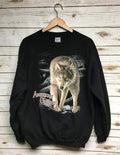 Vintage 90's Wolf crewneck sweatshirt Wolves sweatshirt American Outdoors black animal print crew neck sweatshirt...