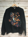 Vintage 90's Wolf crewneck sweatshirt lone wolf black crew neck sweatshirt Fruit of the Loom Animal print Nature scene...
