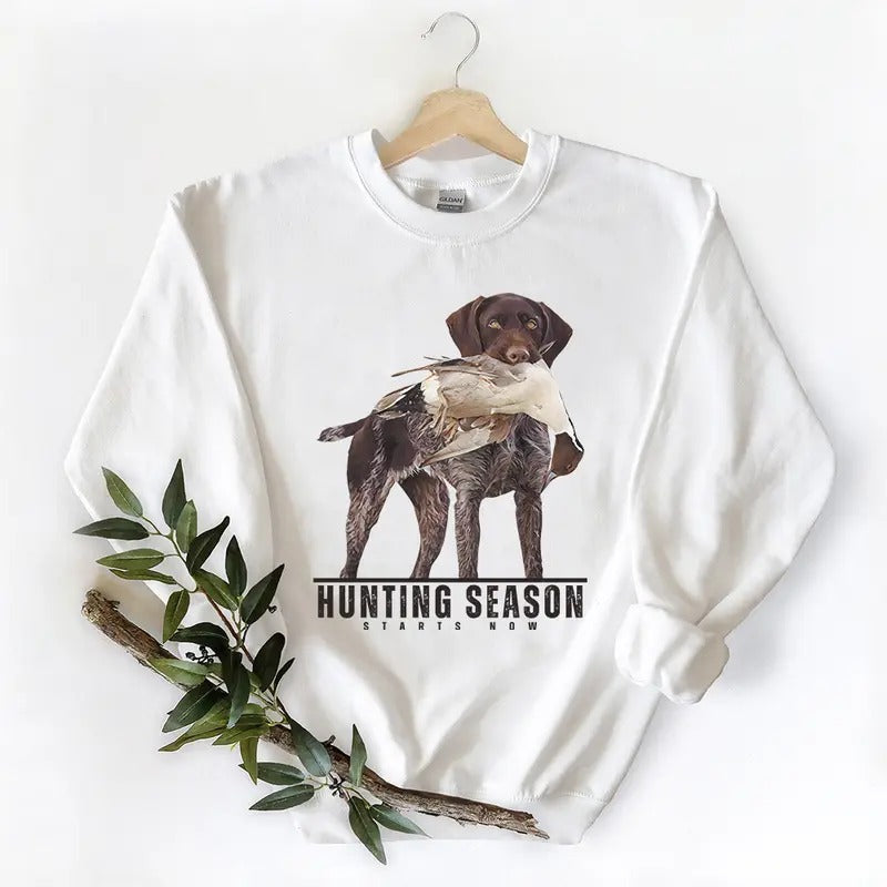 Vintage 90s Hunting Season Dog Mallard Duck Sweatshirt T-shirt, Hello Hunting Season Hoodie, Unisex for Husband, Wife...