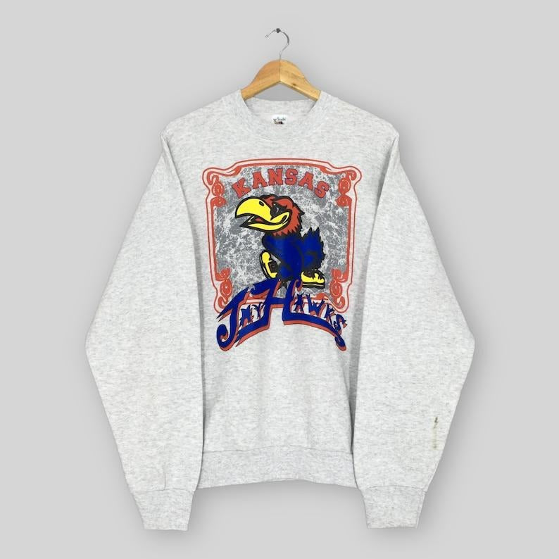 Vintage 90s Kansas Jayhawks Football NCAA Sweatshirt XLarge KU Kansas Jayhawks Spell Out Sweater University Of Kansas...