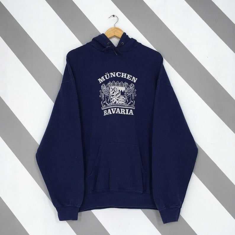 Vintage 90s Munich Germany Blue Hoodie Sweatshirt XLarge München Bavaria Spell Out Pullover Munich Bavaria State Hoodie...