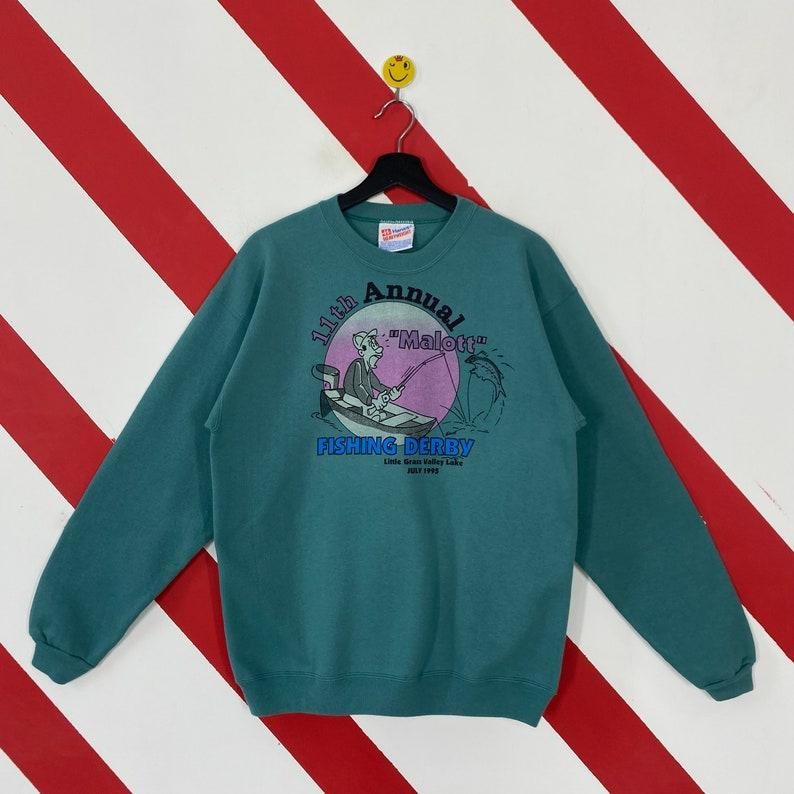 Vintage 90s Outdoor Outfitters Sweatshirt Fish Crewneck Great American Sweater Pullover Lake And Timber Fish Print Logo...