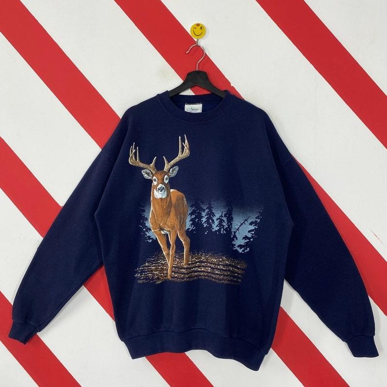 Vintage 90s Outfitters Deer Sweatshirt Deer Crewneck Deer Sweater Pullover Field Stream National Wildlife Habitat Print...