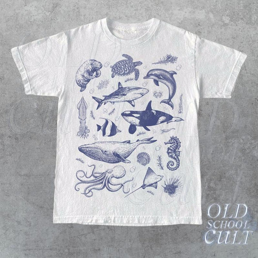 Vintage 90s Tattoo Sea Animal Tshirt Retro Ocean Nature Shirt Sealife Ocean Whale Orca Turtle Dolphin Shirt Unisex Relaxed Adult Tee  sweater and hoodie