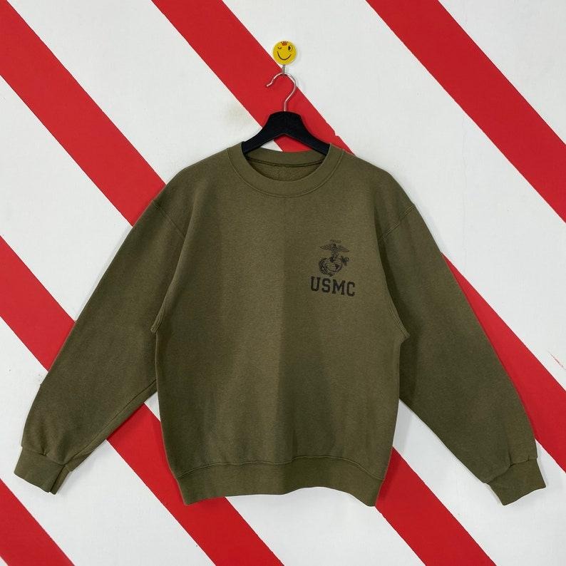 Vintage 90s USMC Marine Corps Sweatshirt USMC Crewneck United State Marine Corps Sweater Pullover Military USMC Print...