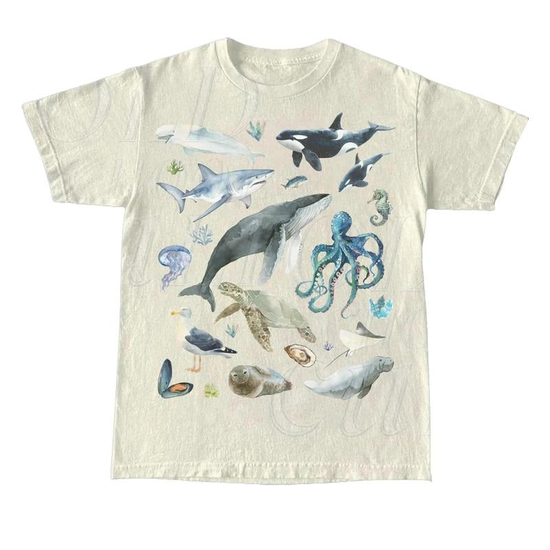 Vintage 90s Water Color Sea Animal Tshirt, Retro Ocean Nature Shirt, Sealife, Ocean, Whale, Orca, Turtle, Dolphin Shirt,...