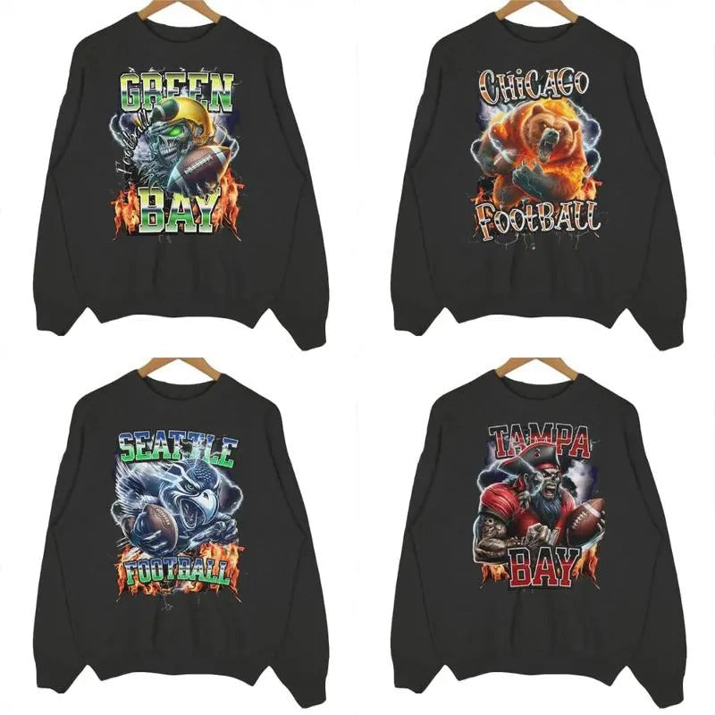 Vintage All Team Football Halloween Black Color Sweatshirt, Big Word Logo for Football Fan, Game Day Classic Sport...