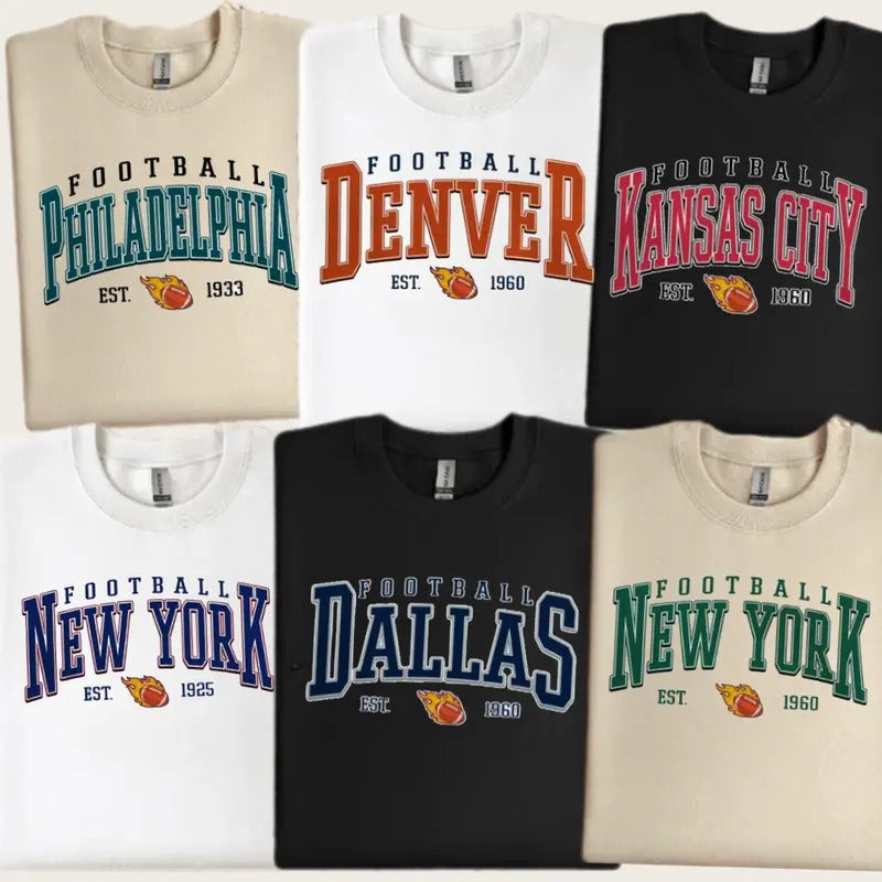 Vintage All Teams Football Sweatshirt - Dallas, Kansas City, Philadelphia, New York - Classic, Cotton Menswear...