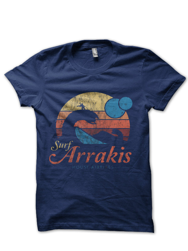 Vintage Distressed Surf â€“ Visit Arrakis â€“ Dune â€“ Sci Fi Navy T-Shirt Hoodie, Sweatshirt | PureTeeCo.com