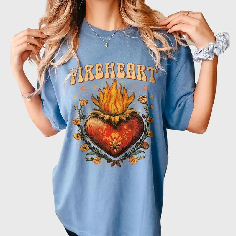Vintage Fire Heart Shirt, Retro Heart TShirt for  Women, Aesthetic Tee for Her, Gift for Mom, Groovy Shirt Gift for Girl,...