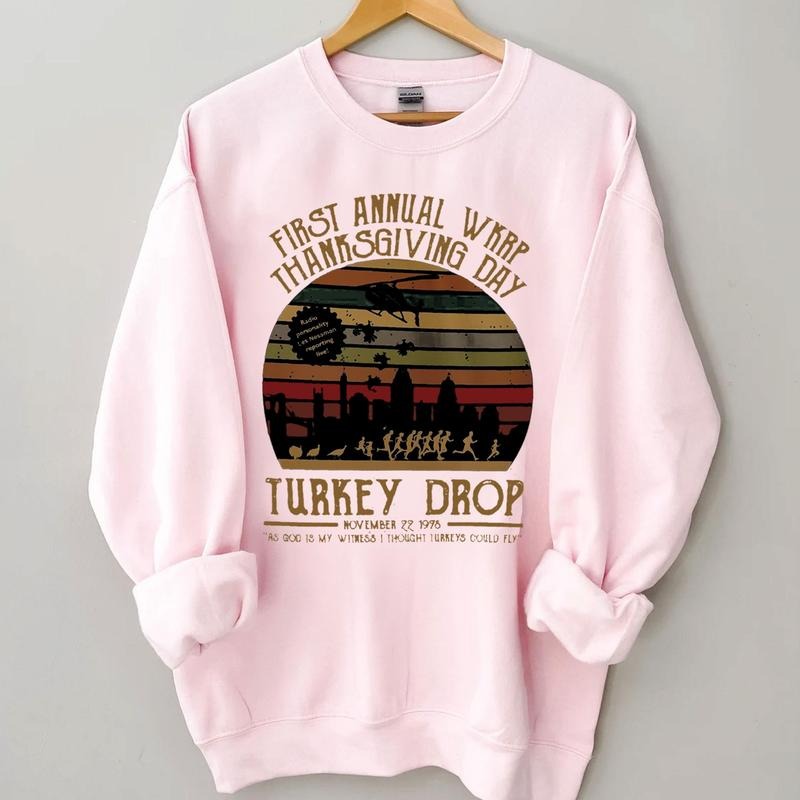 Vintage First Annual WKRP Thanksgiving Day Turkey Drop Sweatshirt Thanksgiving Day T-Shirt Hoodie | PureTeeCo.com