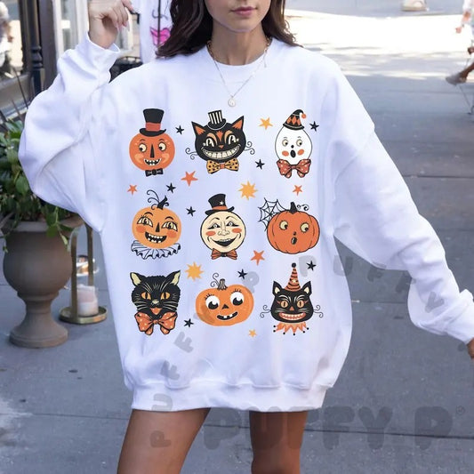 Vintage Halloween Shirt Cute Halloween Sweatshirt Black Cat Primitive Halloween Pumpkin Shirt Folk Art Retro Halloween Hoodie Fall Clothing  T-shirt, sweater and Hoodie
