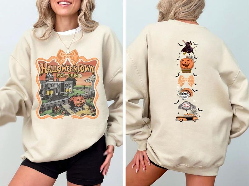 Vintage Halloweentown 2 Sides Sweatshirt, 90s Halloween Shirt, Retro Halloween Sweatshirt, Halloween Coquette Shirt,...