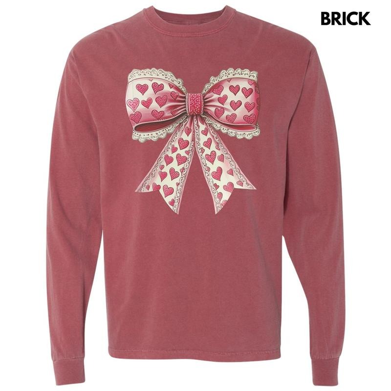 Vintage Heart Lace Bow Long Sleeve Comfort Colors T-Shirt Hoodie, Sweatshirt | PureTeeCo.com