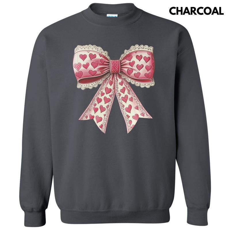 Vintage Heart Lace Bow Sweatshirt T-Shirts, Hoodie | PureTeeCo.com