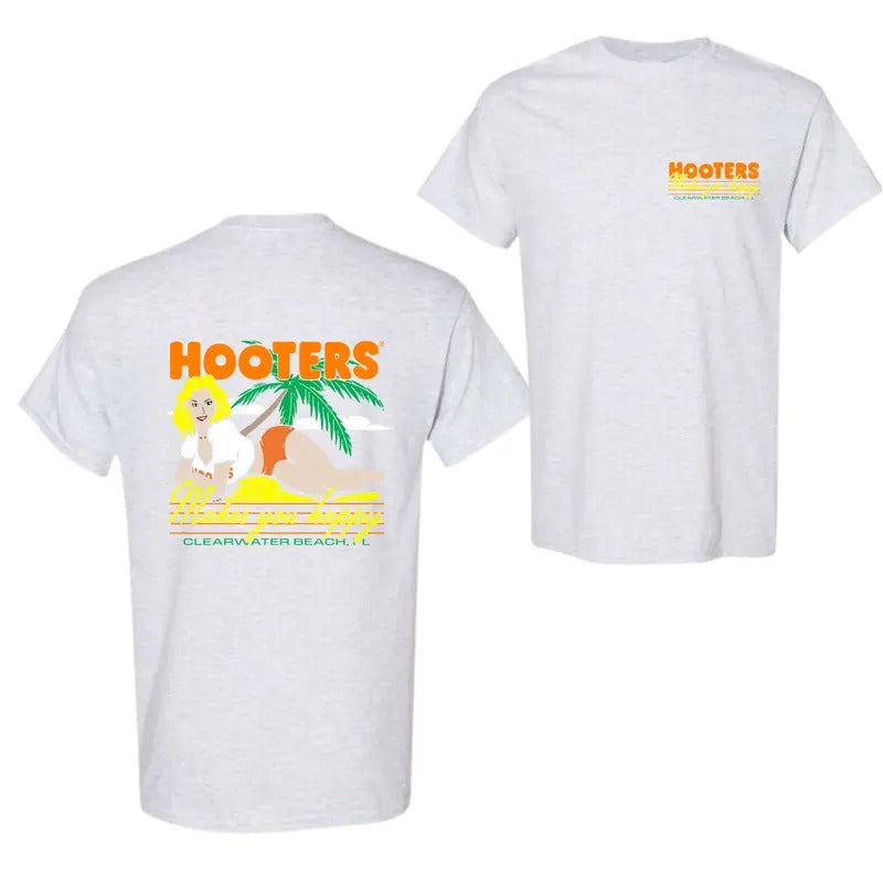 Vintage Hooters Makes You Happy 2 Sided T-Shirt, For Men And Women Hoodie, Sweatshirt | PureTeeCo.com