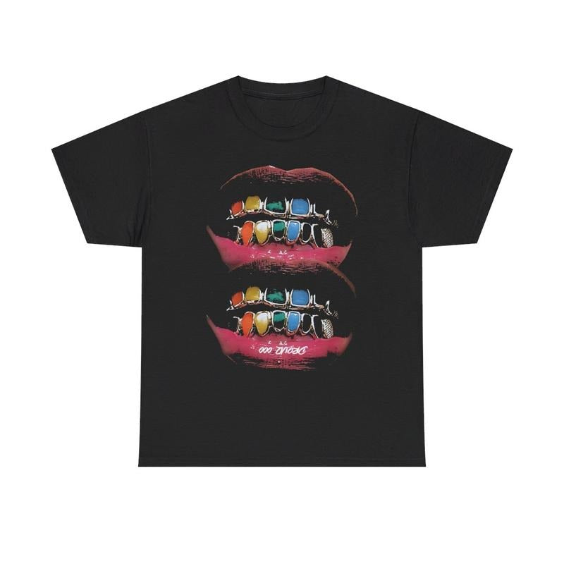 Vintage Iced Out Twin Grill Y2k 90s Hip-Hop Vibes Heavy Cotton Graphic T-Shirt Tshirt Shirt HipHop Rap Tee Casual...