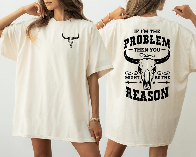 Vintage If I'm The Problem Bull Skull 2-Sided Shirt, Wallen Country Music Concert 2025, Tour Edition Fan Gift Graphic...