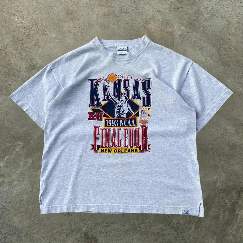Vintage Kansas Final Four 1993 NCAA Basketball T-Shirt Graphic Print Size Large Unisex Retro Tee Hoodie, Sweatshirt