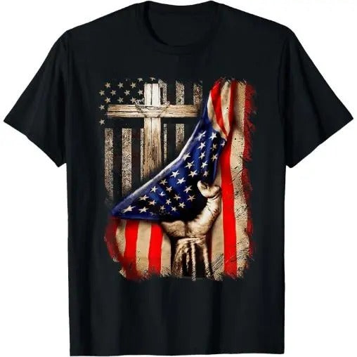 Vintage Mens Faith Over Fear Christian Cross American Flag T-Shirt Made in USA Hoodie, Sweatshirt | PureTeeCo.com