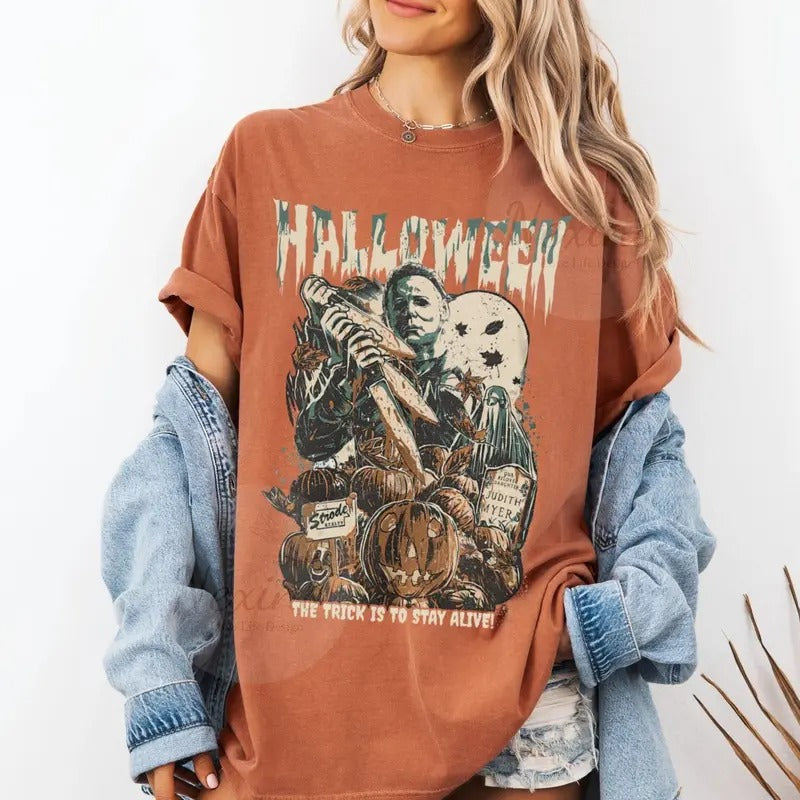 Vintage Michael Myers Halloween Shirt, Horror Movie Shirt, Myers Thriller Friday the 13th Horror Shirt, Retro Halloween...