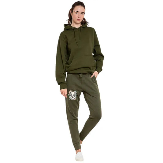 Vintage Mineral Washed Olive Sweatshirt, Hoodie & Sweatpants | Skellie Graphic on Leg & Spine | 'Fearless' Text Down the Back | Retro-Inspired for Skeleton Lovers & Mental Health Warriors | Unique, Edgy Style | Cozy & Bold Statement for Fearless Fashion
