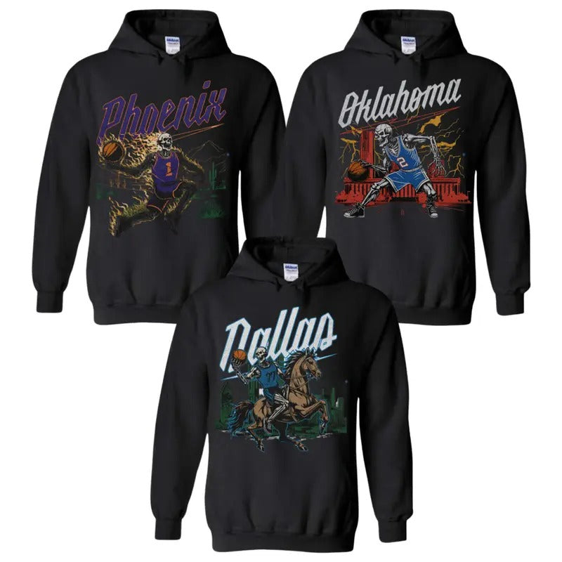 Vintage Oklahoma Basketball Hoodie, Dallas Basketball Hoodie, All Teams Basketball - Graphic Tees - Skeleton Sweatshirt - Gift Shirt men's  sweatshirts