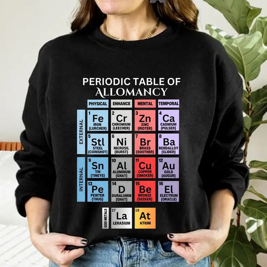 Vintage Periodic Table Of Allomancy Shirt, Retro Cosmere Book Shirt, Brandon Sanderson Shirt, Fantasy Reading Book Shirt, Book Lovers Shirt