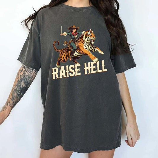 Vintage Raise Hell Comfort Colors Shirt, Retro Feminine Rage T-shirt, Feminist Graphic Tee, Retro Tiger Women Clothing, Wild Spirits Women Outfits