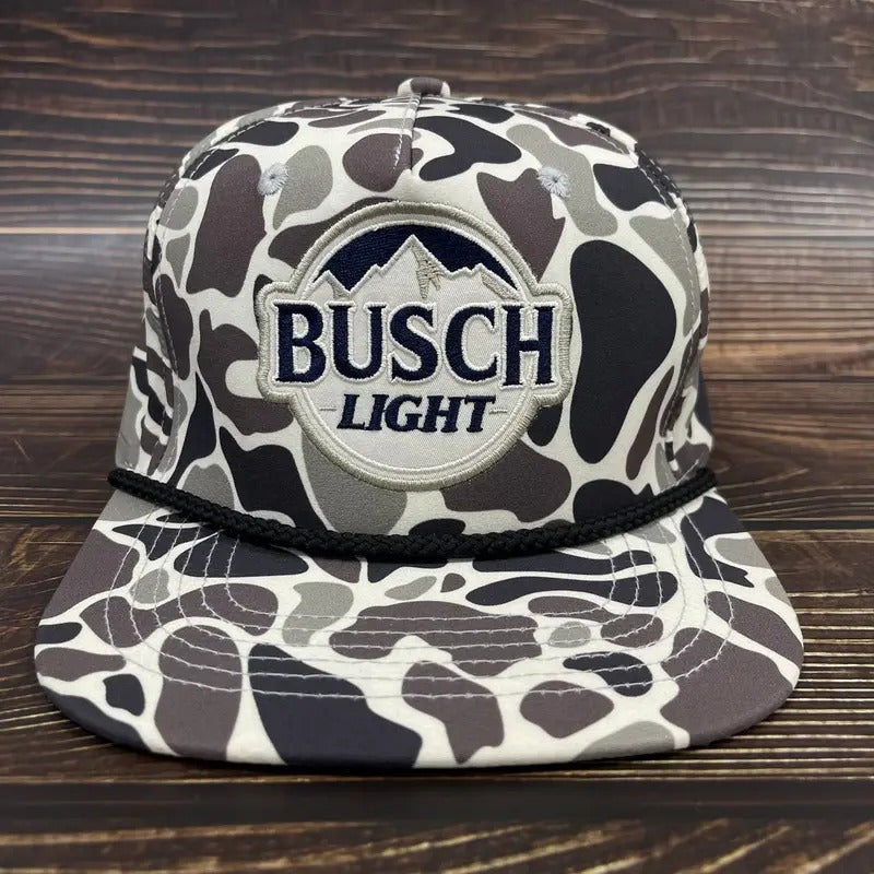 Vintage Retro Busch Light Camouflage Snapback Rope Brim Hat, Hat for men