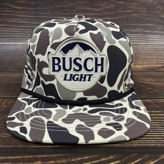 Vintage Retro Busch Light Camouflage Snapback Rope Brim Hat, Hat for men