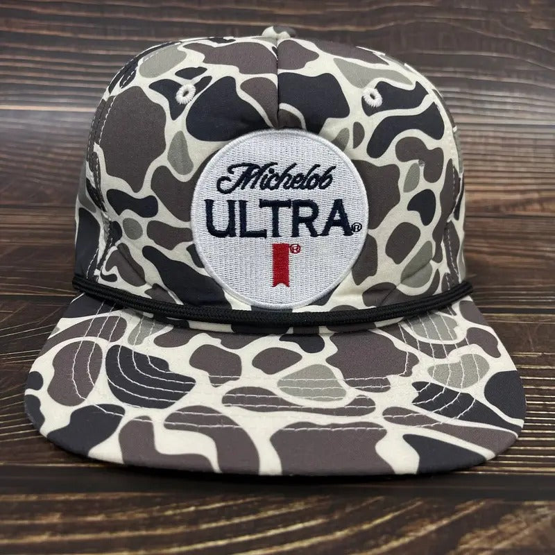 Vintage Retro Michelob Ultra Camouflage Snapback Rope Brim Hat, Hat for men