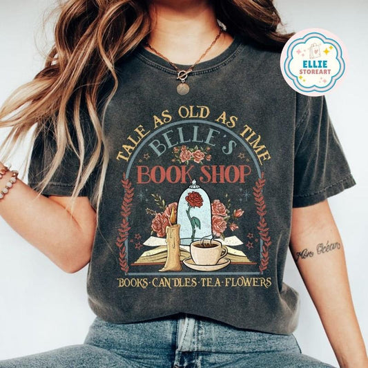 Vintage Retro Tale As Old As Time Belle's Book Shop Shirt D.ney Princess Tee Gift For Book Lover Wdw D.neyland Trip Shirts