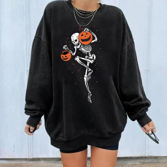 Vintage Skeleton Halloween Sweatshirt, Retro Pumpkin Face Halloween Shirt, Skeleton Dancing Pumpkin Shirt, Pumpkin Fall Halloween Sweater, Skeleton Sweater, Spooky Season, 90s Halloween Shirt