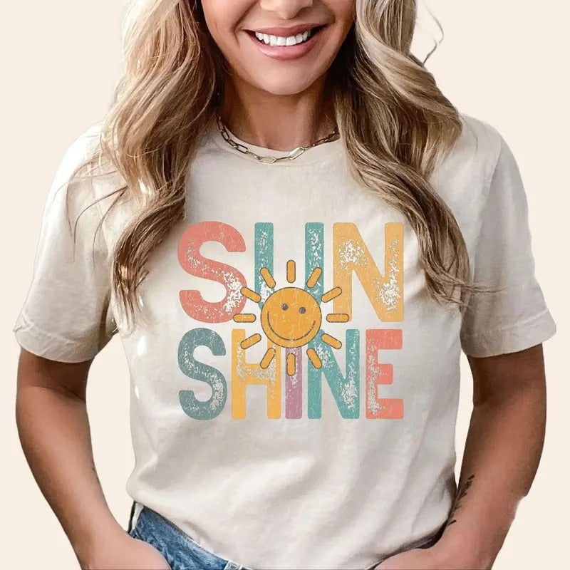 Vintage Sunshine Shirt, Hello Sunshine T-Shirt, Retro Beach Vacation Shirts, Beachy Vibes Shirts