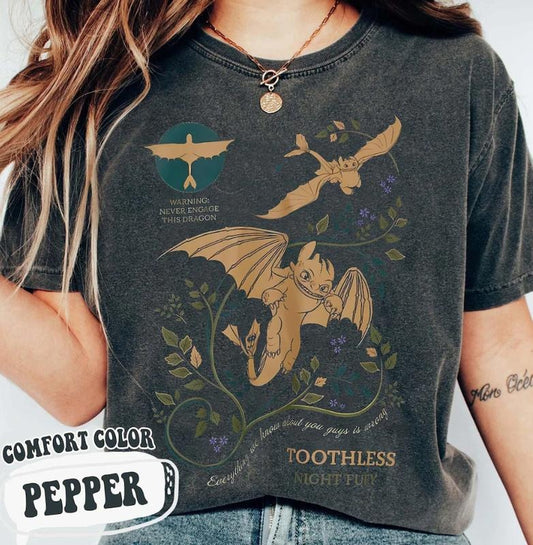 Vintage T00thless Dragon Botanical T-Shirt, Retro How To Train Your Dragon, Night Fury Shirt, T00thless Drago, Hiccup Dragon Sweatshirt