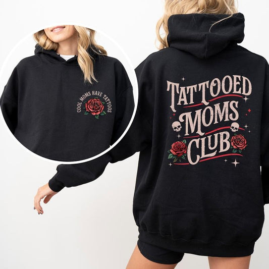 Vintage Tattooed Moms Club Hoodie, Retro Cool Moms Have Tattoos Graphic Hoodies, Inked Moms Club Hoodie, Emo Mom Clothing, Gift For Cool Mom