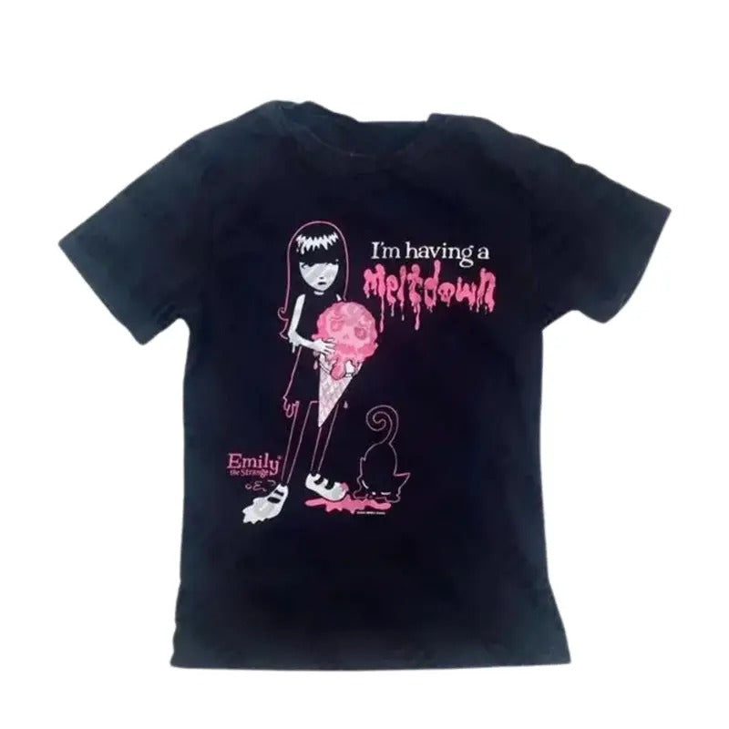 Vintage The Cat Girl Baby Tee, Emily Strange Baby Tee, Women Fitted T-Shirt, Y2k Top Women Streetwear, Grunge 2000s, Emo...