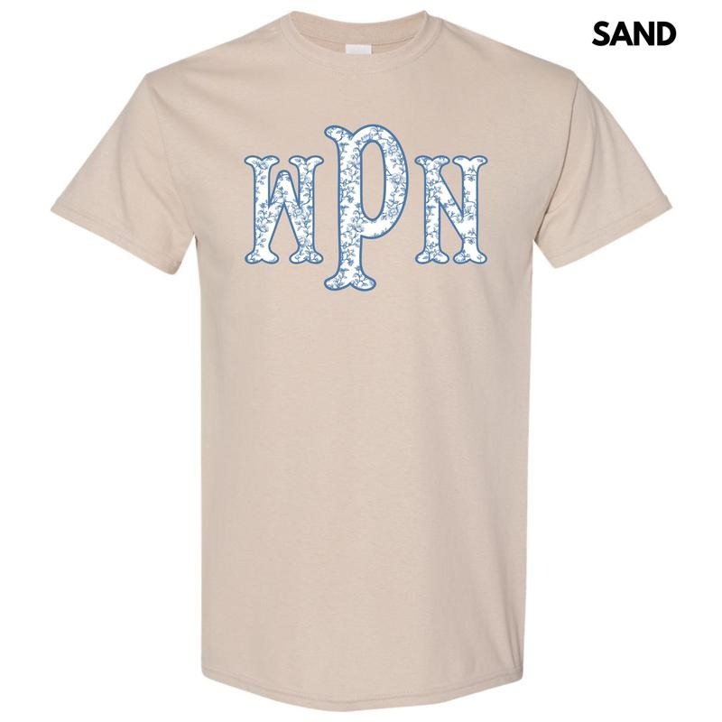 Vintage Vines Blue Monogram Gildan Short Sleeve T-Shirt 'NLB' Hoodie, Sweatshirt | PureTeeCo.com