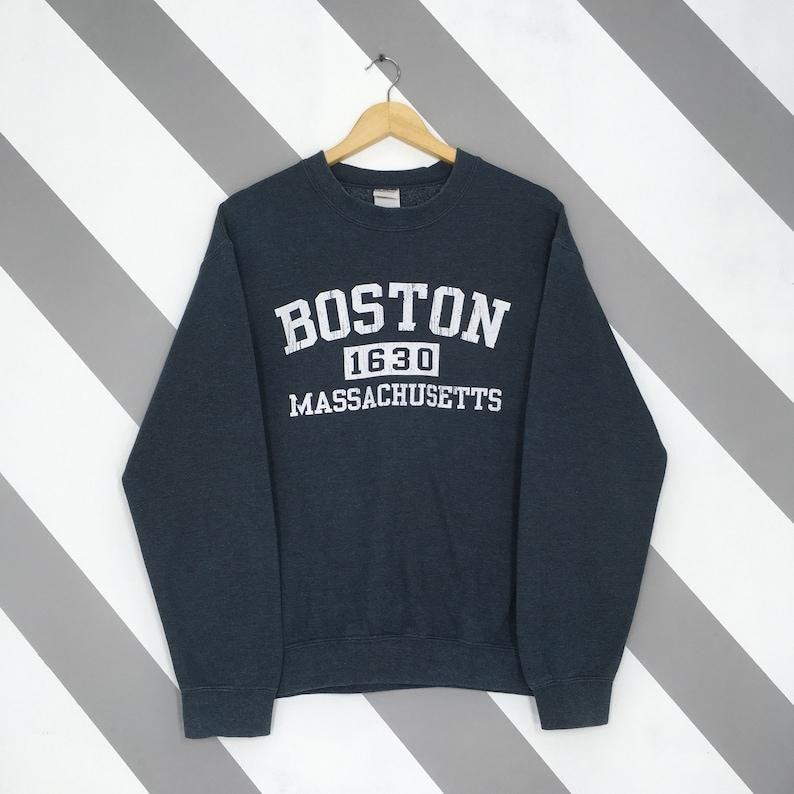 Vintage Y2K Boston City Massachusetts Sweatshirt Medium Boston 1630 Massachusetts Spell Out Crewneck Boston United State...