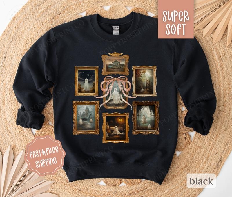VintageGhost Sweatshirt, Cute Halloween Crewneck, Womens Sweatshirt, Fall Sweater cute ghost T-Shirts, Hoodie | PureTeeCo.com