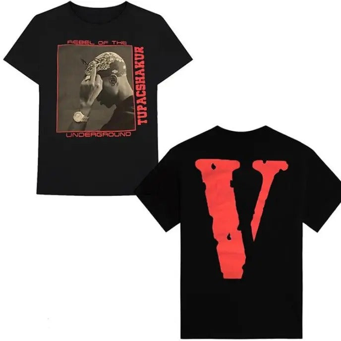 Vlone x Tupac Rebel Of The Underground Tee, Vintage Big V T-Shirt, V.lone Unisex Tee Shirt Hoodie, Sweatshirt | PureTeeCo.com