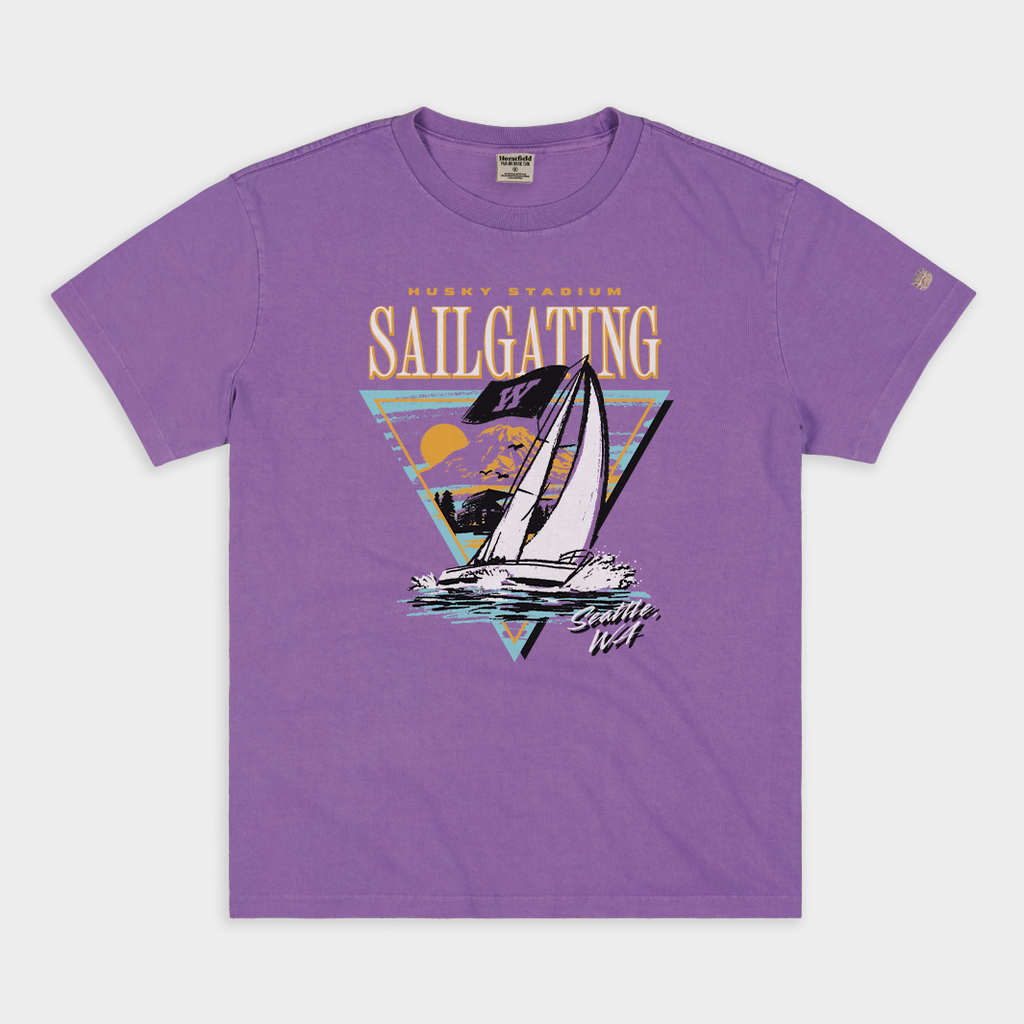 Washington Huskies Retro Sailgating Vintage Heavyweight Tee Hoodie, Sweatshirt | PureTeeCo.com (Image 1)